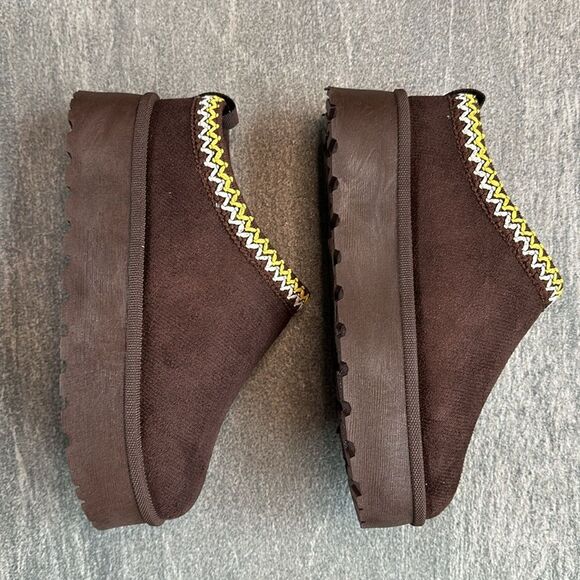 NEW Platform Slip On Clog Slippers Sherpa Faux Fur Lining Chocolate Brown Size 7 - Picture 5 of 13